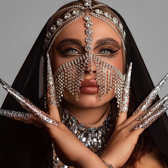 Rhinestone Fringe Jewelry Chain Mask Halloween Headpiece Accessories for Women - Picture 4 of 11